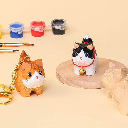 Zea Post Hand-Carved Cat Painting Kit – Paint Two Cats, Create a Keychain