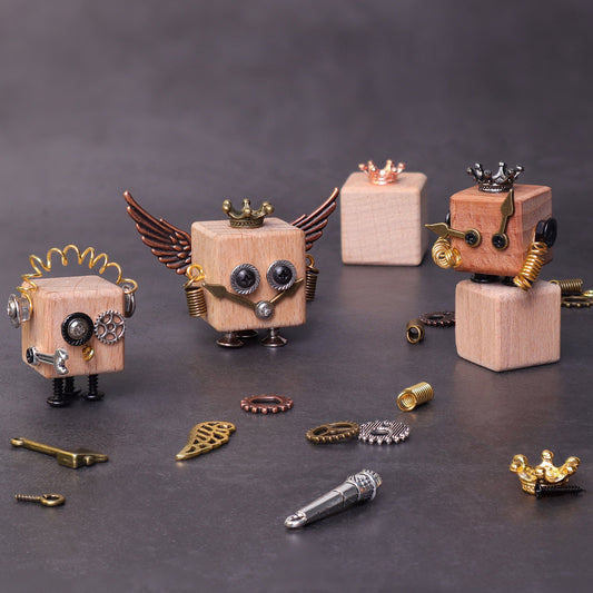 Zea Post DIY Timberbot Kit – Build 2 Wooden Robots, Make Keychains & Necklaces