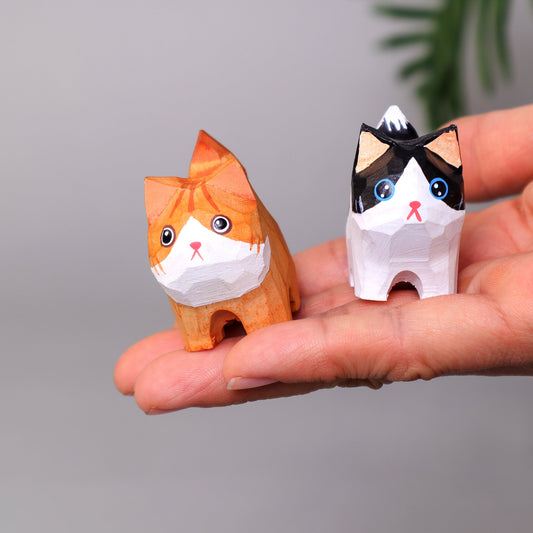 Zea Post Hand-Carved Wooden Cats, Personalized Gift for Cat Lovers